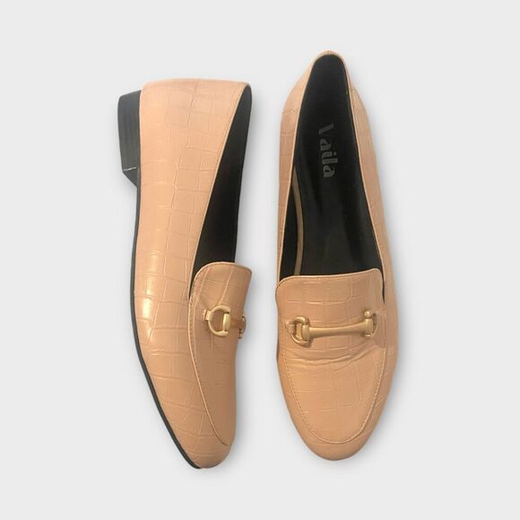 Vaila Reese Crocodile Texture Loafers Creamer Sz 10 Office Elegance - Picture 4 of 14